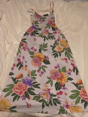 Floral Spaghetti-Strap Sundress in White with Multicolor Blooms